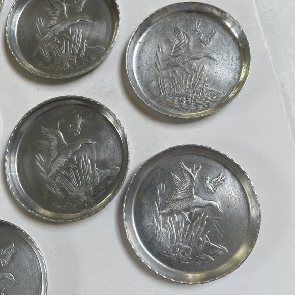 Metal Hand Forged Hammered Aluminum Coaster Mallard Ducks Set of 7 Bird Kitchen - Picture 2 of 12